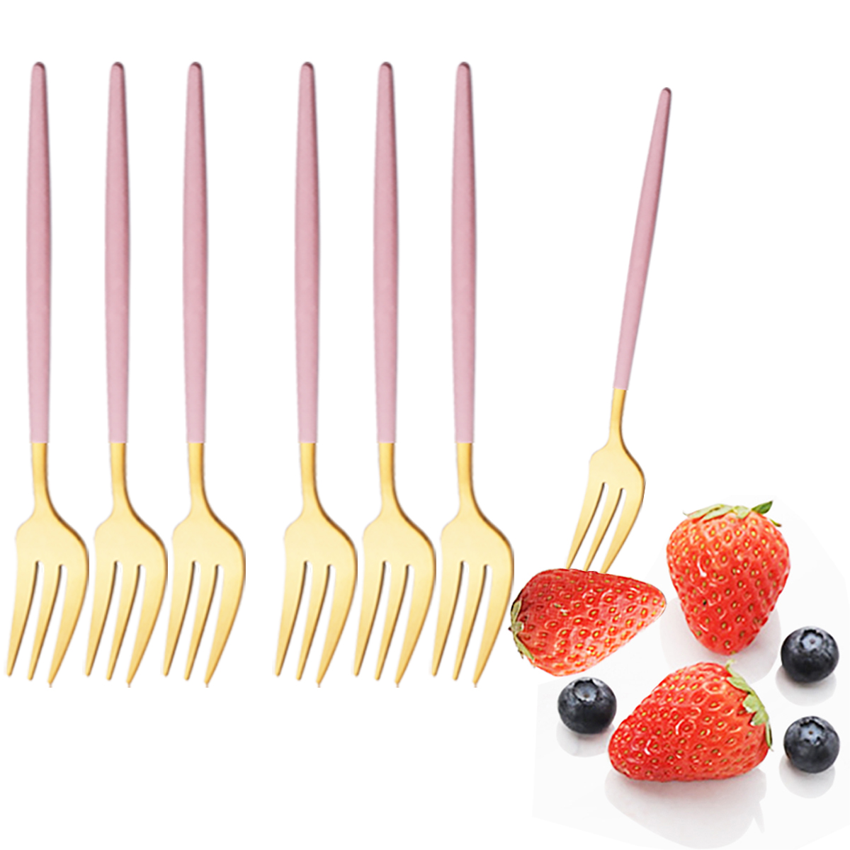 Gold Plated Cutlery - 6Pcs Pink Gold Dinnerware Set Stainless