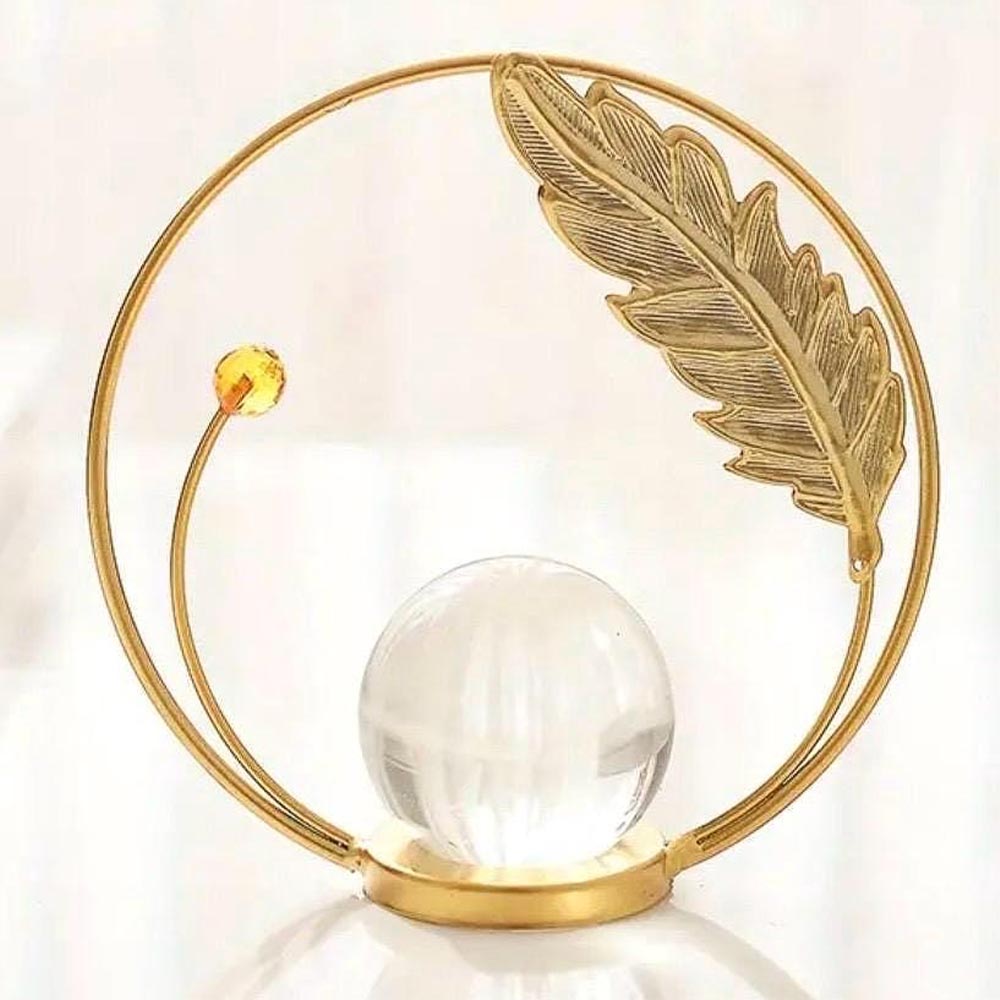 Crystal Ball Decor - Feather Crystal Ball Stand Metal Ring