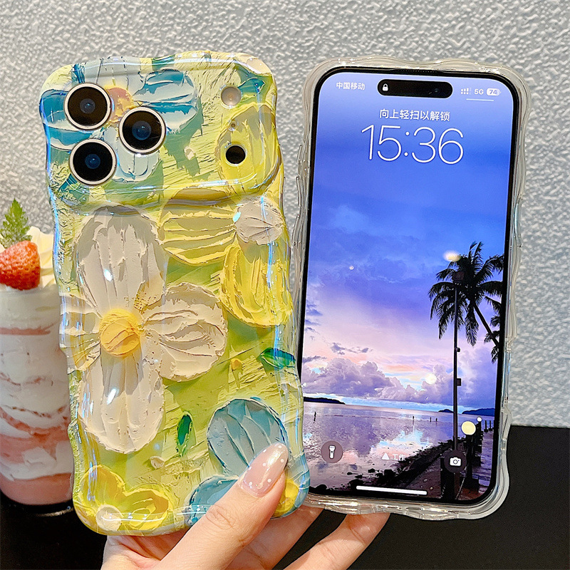 Apple Iphone 15 - Fashion Oil Painting Flowers Wavy Phone