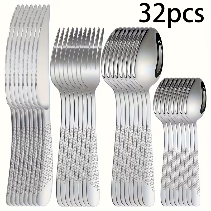 32Pcs Star Diamond Pattern Cut - огляд і ціна Gold Plated Cutlery