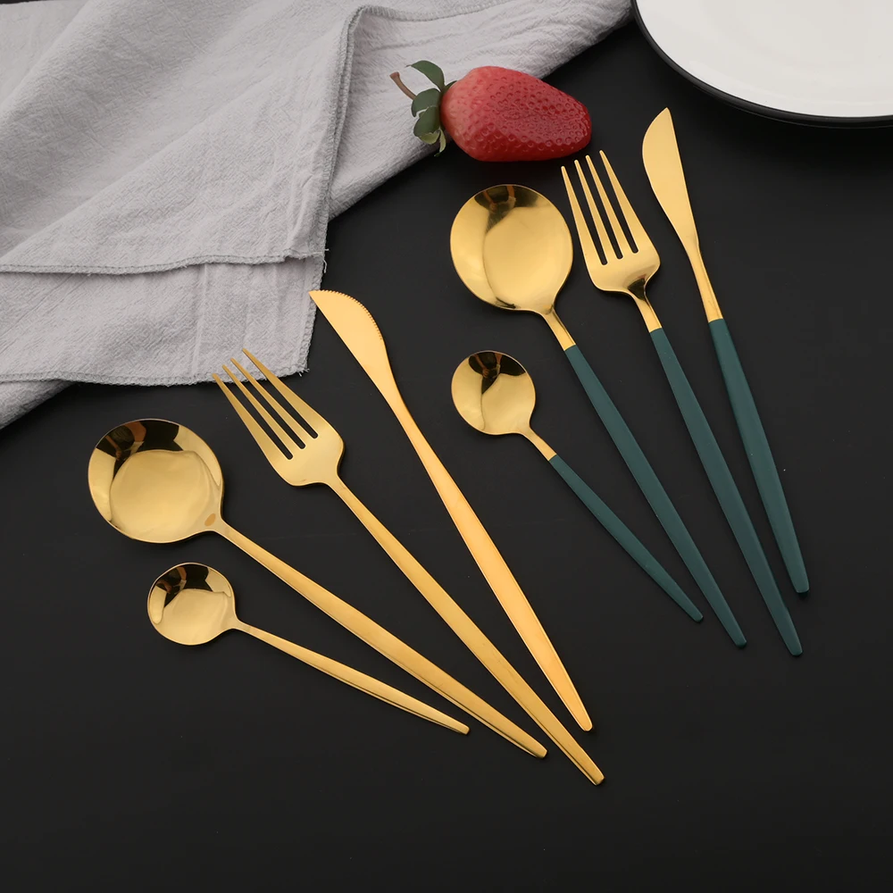 16Pcs Green Gold Dinnerware St - огляд і ціна Gold Plated Cutlery