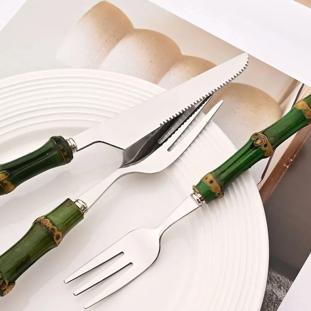 5Pcs Natural Green Bamboo Hand - огляд і ціна Gold Plated Cutlery