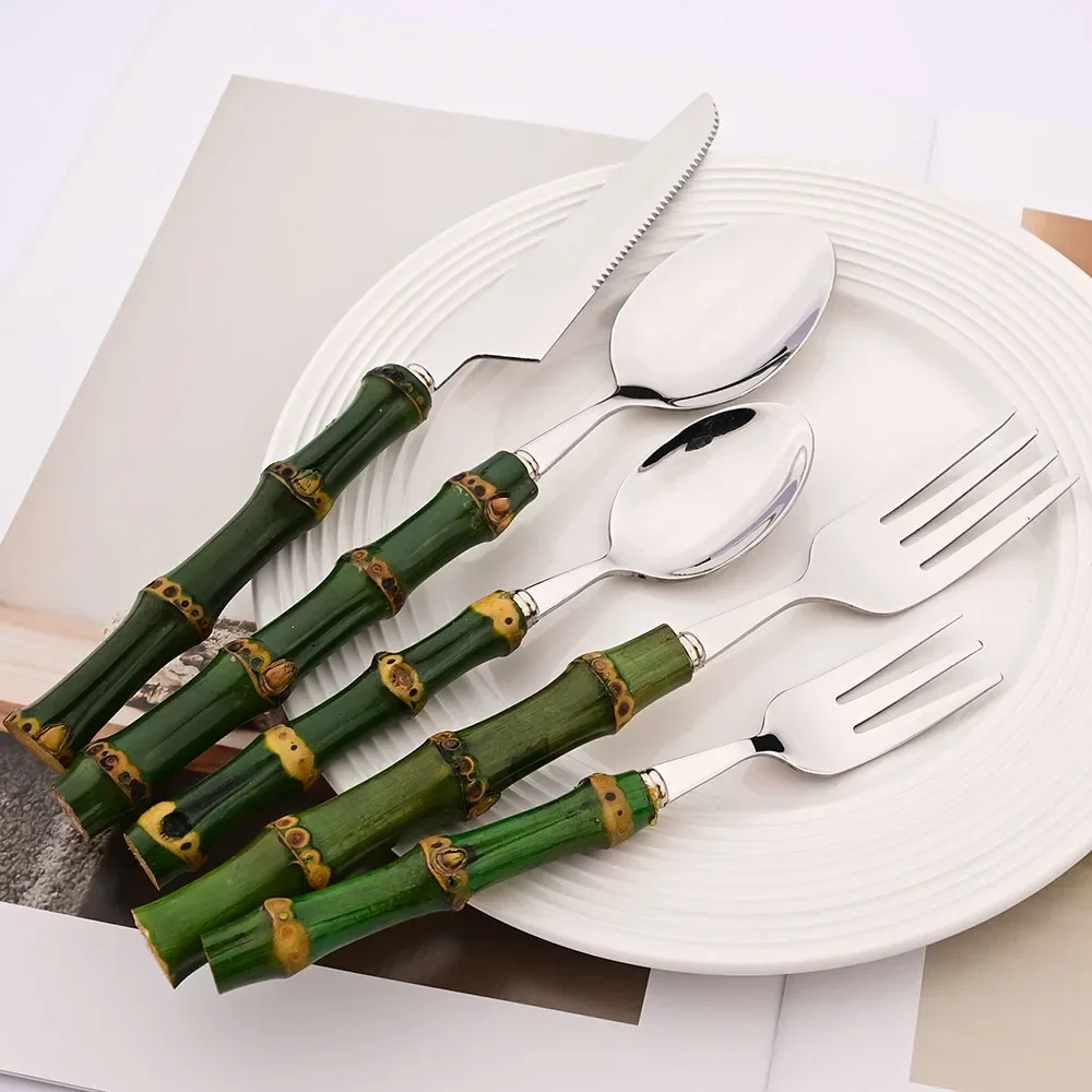 5Pcs Natural Green Bamboo Hand - огляд і ціна Gold Plated Cutlery