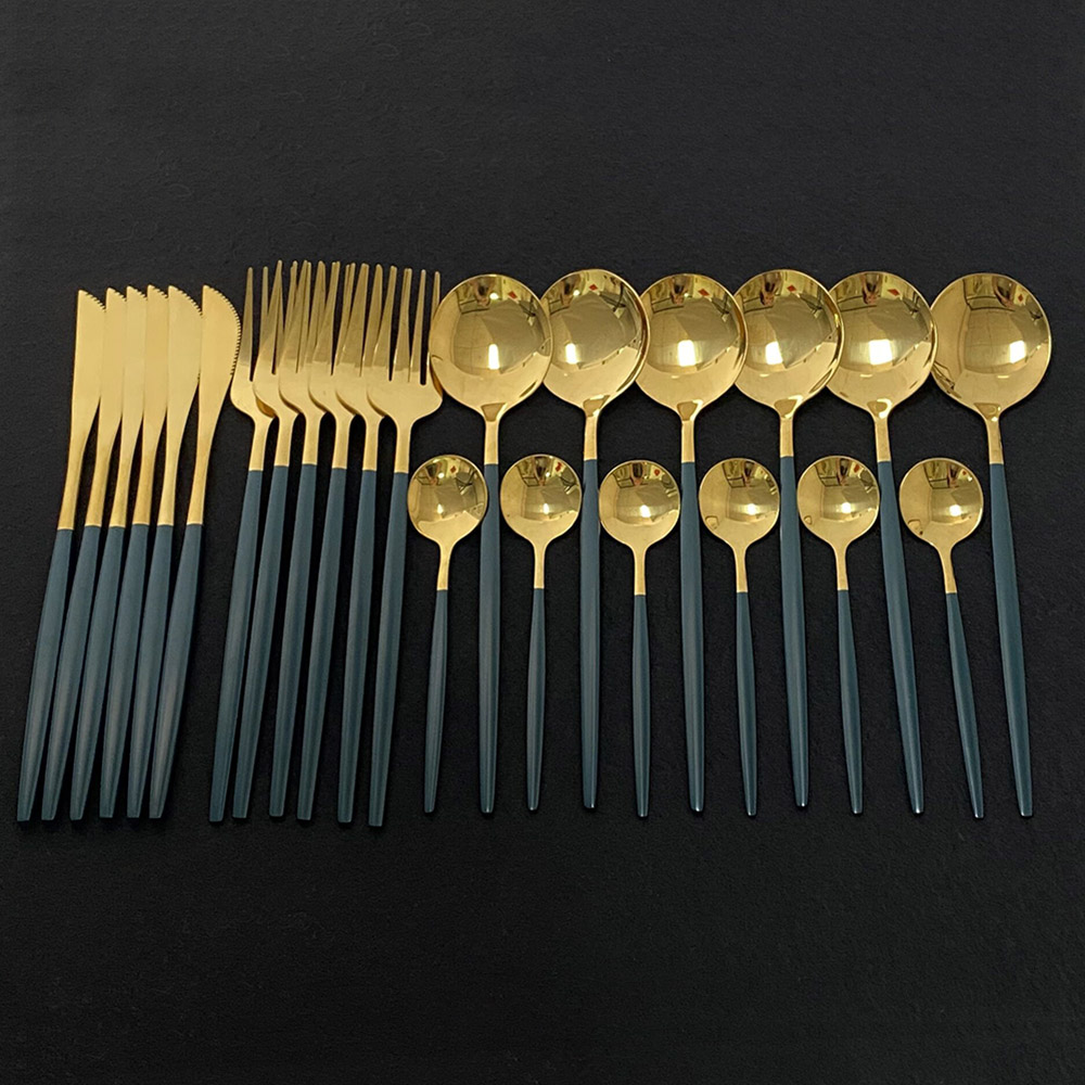 24Pcs Colorful Dinnerware Set  - огляд і ціна Gold Plated Cutlery